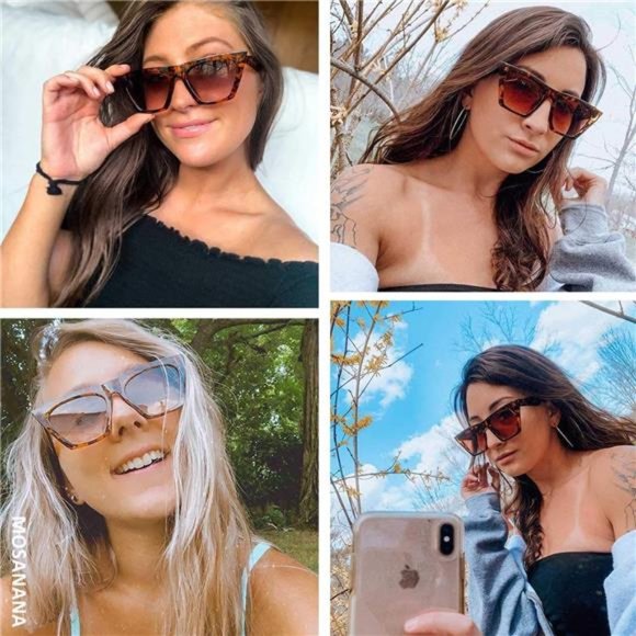 2 Pack Trendy Sunglasses for Women Square Cat Eye Style Shine Womens - Picture 5 of 6